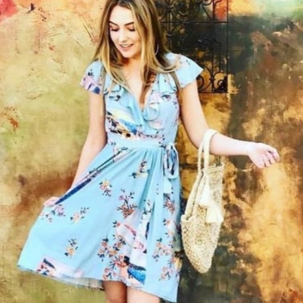 Anthropologie Blue Floral Ruffle Dress